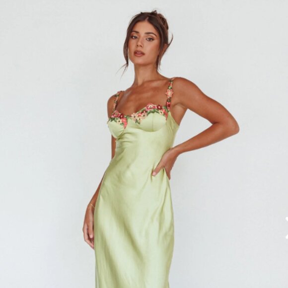 Floral Midi Dress in Lime - Picture 2 of 7